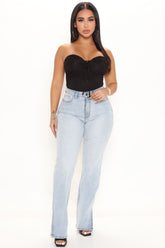 New Friend Side Slit Straight Leg Jeans - Light Blue Ins Street